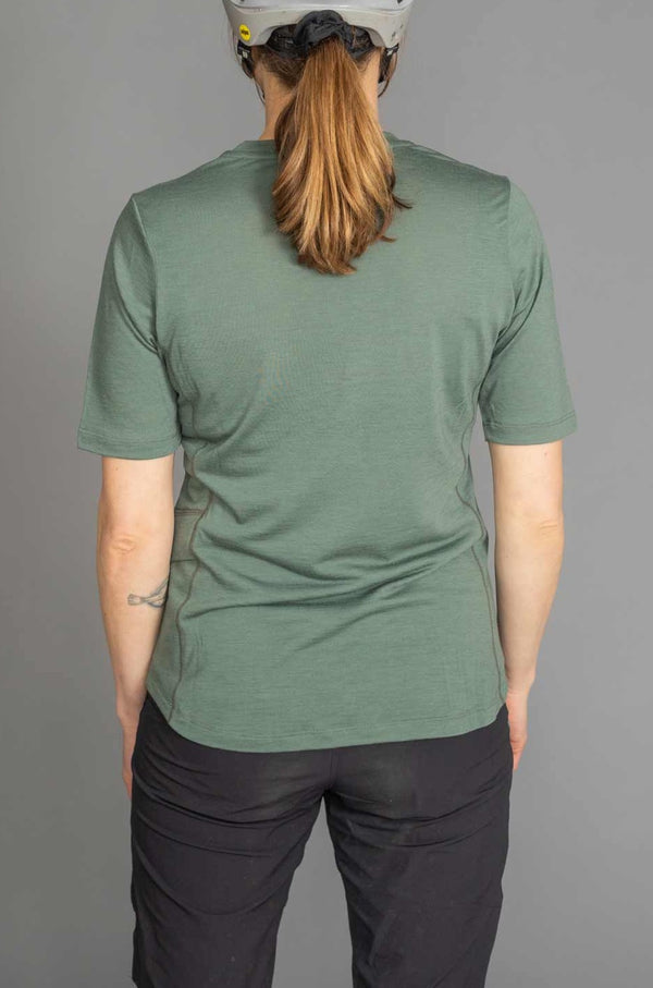 RAKNA MTB T-shirt merino mountainbike trøje grøn dame bagfra