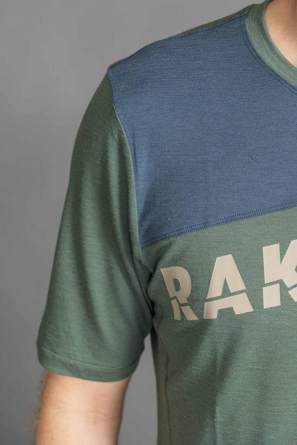 RAKNA MTB T-shirt merino mountainbike trøje grøn herre højre skulder