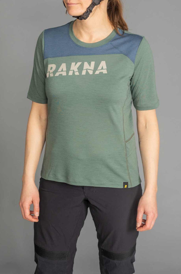 RAKNA MTB T-shirt merino mountainbike trøje grøn dame venstre side