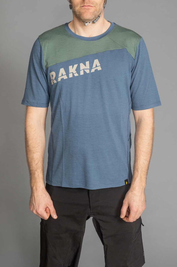 RAKNA MTB T-shirt merino mountainbike trøje blå herre forfra