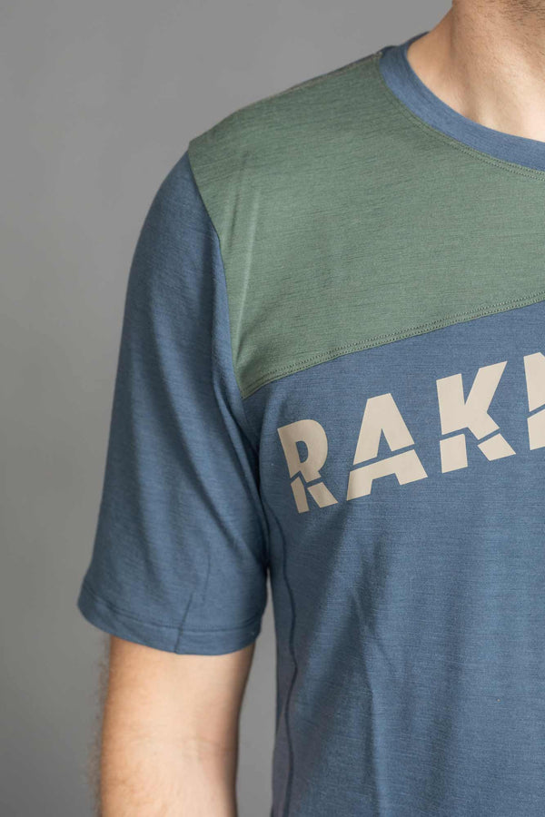 RAKNA MTB T-shirt merino mountainbike trøje blå herre højre skulder