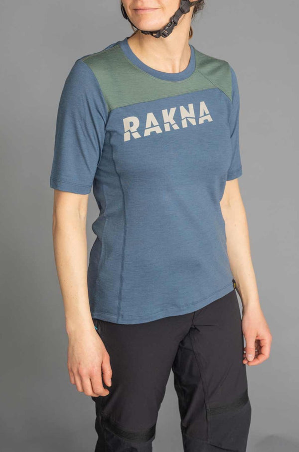 RAKNA MTB T-shirt merino mountainbike trøje blå dame højre side