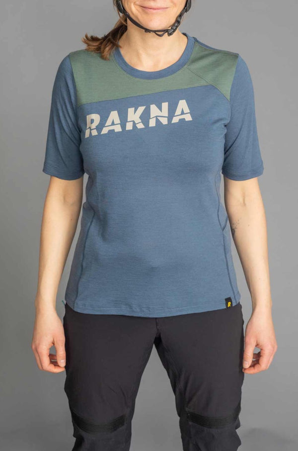 RAKNA MTB T-shirt merino mountainbike trøje blå dame forfra